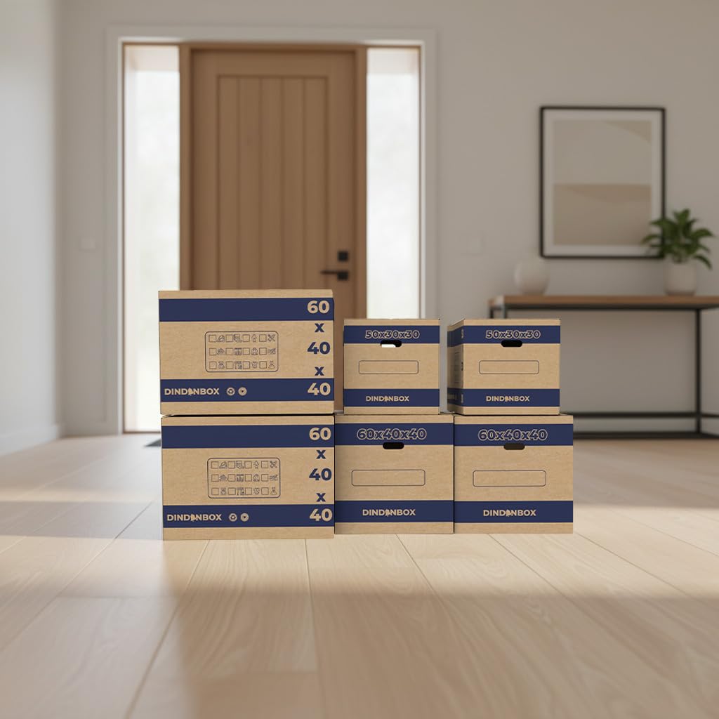 20 Cajas de Cartón para Mudanza 60x40x40cm con Precinto | Cajas de Cartón de Alta Resistencia con Asas para Mudanzas, Almacenaje y Transporte | Cartón Corrugado Reciclado