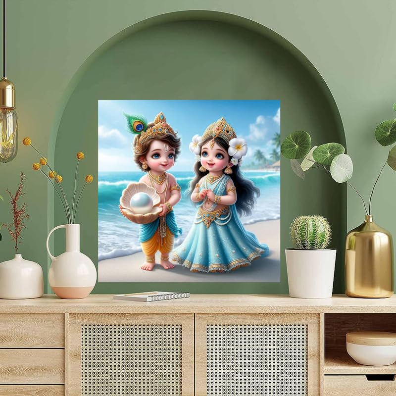 Image of British Terminal Cute little Bal Gopal Baby God Krishna| Kanha Ji | Laddu Lord Makhan Chor Painting Religious Poster for Pregnant Women for wall (matt thin vinyl,sticker,multicolor,unframed)| bj353