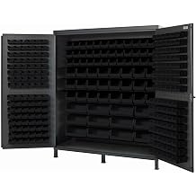 Quantum Storage Systems QSC-72-136BK Heavy-Duty 72" Bin Cabinet, 72" W x 24" D x 84" H, Carbon Steel, Gray with Black Bins