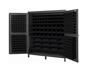 Quantum Storage Systems QSC-72-136BK Heavy-Duty 72" Bin Cabinet, 72" W x 24" D x 84" H, Carbon Steel, Gray with Black Bins