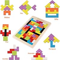 Vista 6 de Coogam Rompecabezas de Bloques de Madera Juguete de Acertijos Cerebrales Tangram Rompecabezas de Inteligencia Colorido Juego de Bloques Rusos 3D