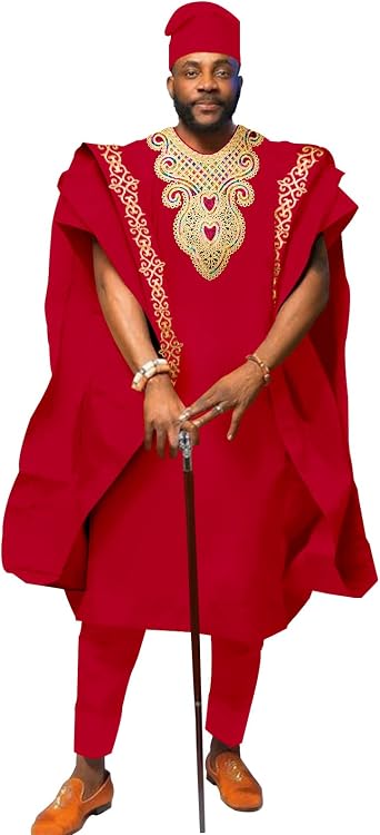 African Men`s Clothing Embroidery Agbada Shirts Pants and Hats 4 Piece Set Garments for Wedding Evening