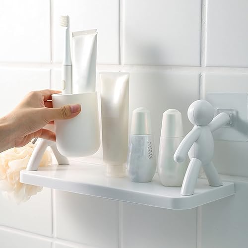 Miniatura 8 de MSUIINT Paquete de 2 estantes flotantes montados en la pared con bonita muñeca, estantes de baño, estantes de baño adhesivos sin perforaciones,