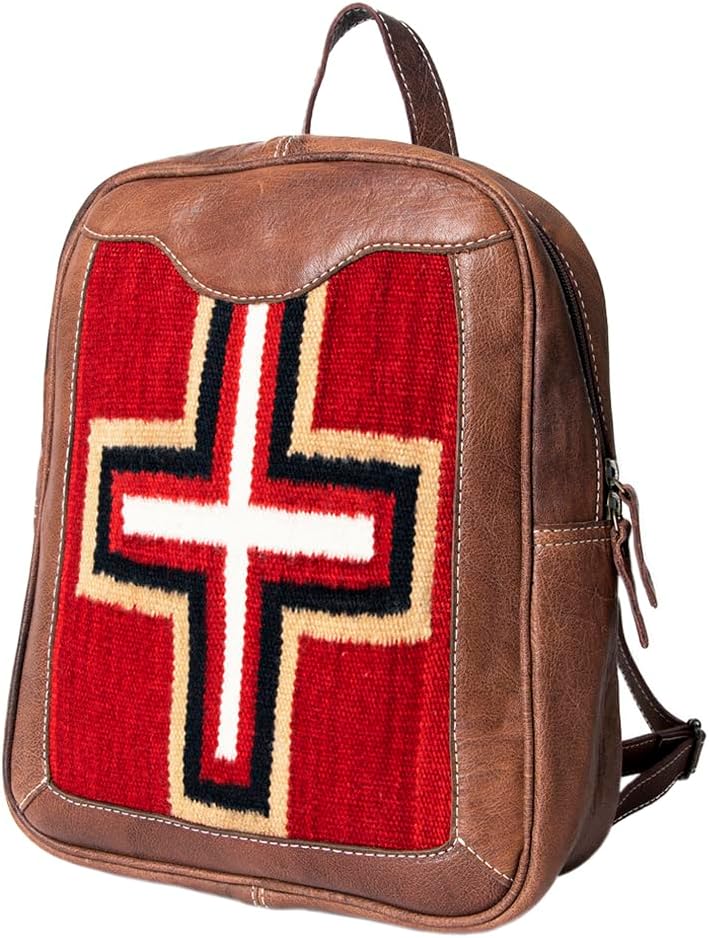 American Darling Western Leather Backpack – Handwoven Saddle Blanket with Genuine Leather Trim, Travel and Everyday Bag