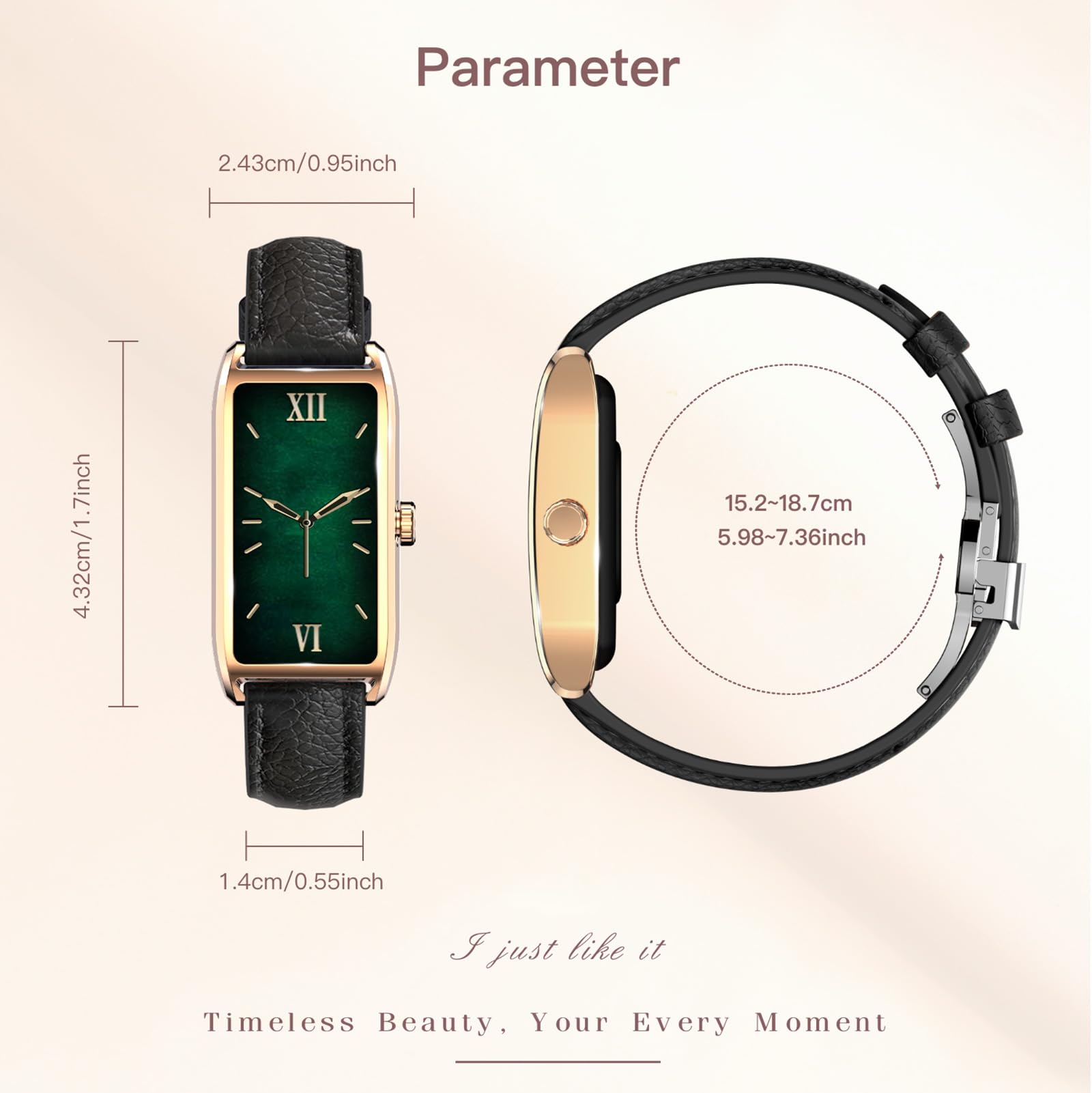 AMOLED Montre connectée élégante et fine pour femme - 1,13" - Moniteur de fréquence cardiaque - Podomètre - Analyse du sommeil - Cycle menstruel - Montre de sport - Or - Étanche IP68