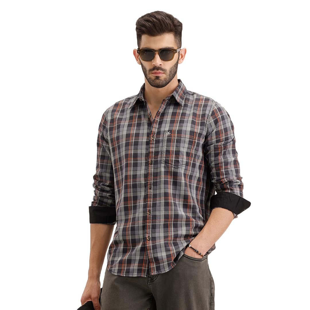 wrogn Men's Pure Cotton Shirt | Checkered Pattern | Slim Fit-picture-17