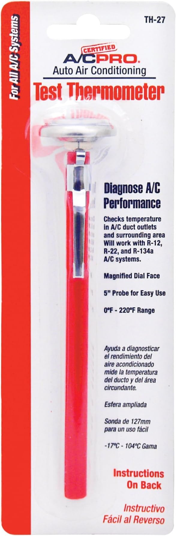 Certified A/C Pro Car Air Conditioner Test Thermometer,Helps Diagnose AC Performace &amp; Checks Outlet Duct Temperature and Ambient Temperature,Includes Holder-&amp; Clip,InterDynamics,(Pack of 12)