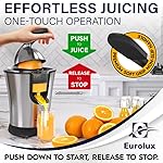 Eurolux Premium Electric Orange Juicer | Stainless Steel Citrus Squeezer With New Ultra-Powerful Motor and Soft Grip Handle for Effortless Juicing, Auto Shutoff, Dishwasher-safe Parts, Pulp Control - Image 3