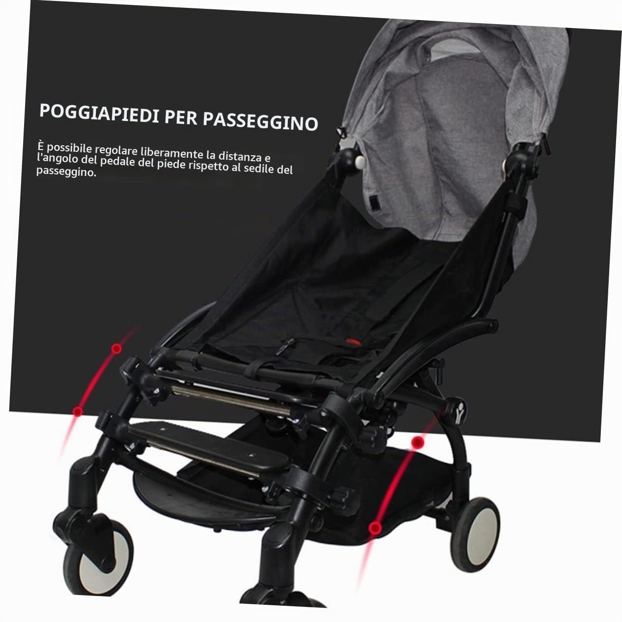 Pedana Regolabile in Plastica, Supporto Poggiapiedi per Carrelli Porta-Ragazzo Ragazza, Estensione Piede Compatibile Diversi Modelli
