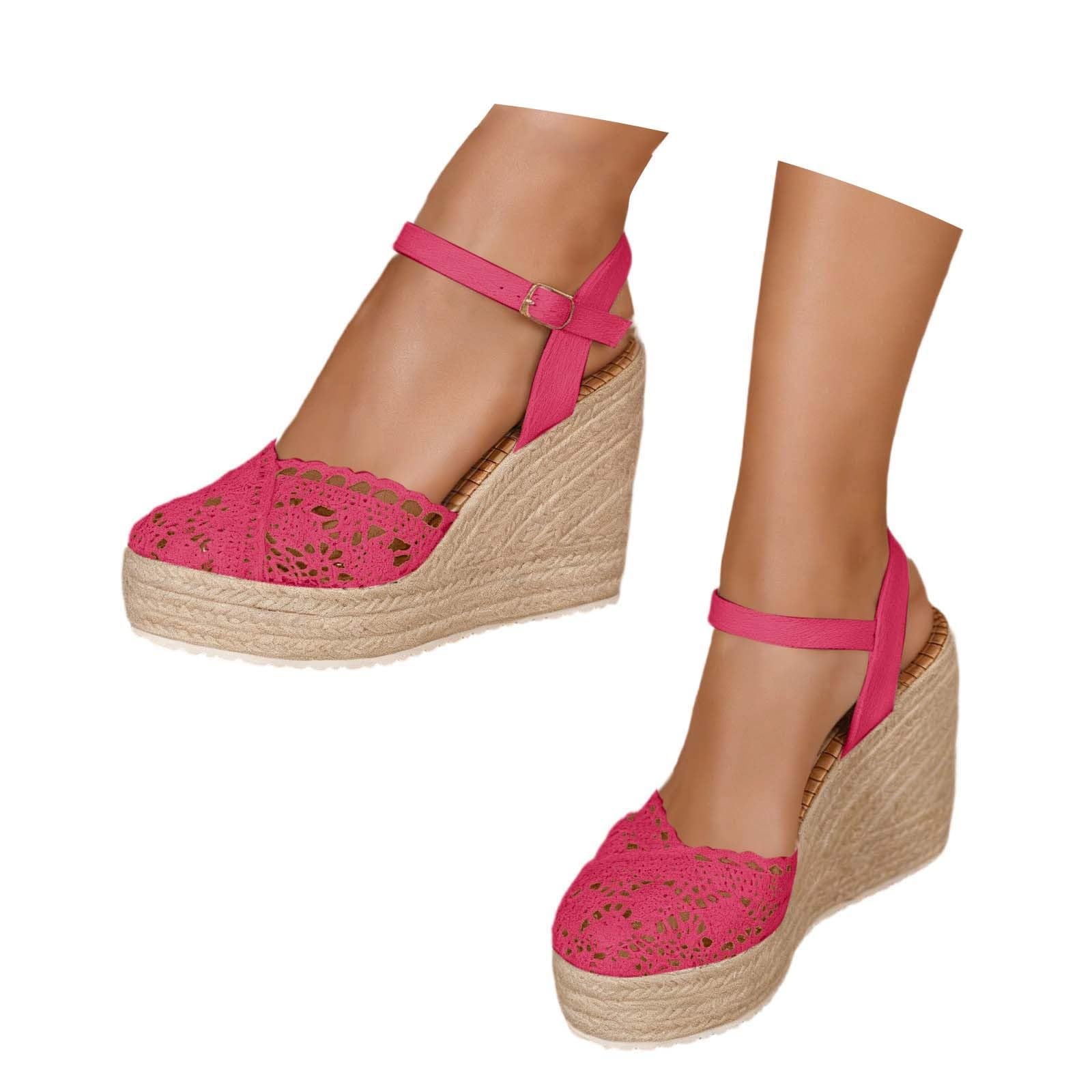 Sandales compensées bohèmes rose en taille 39 pour look d'été