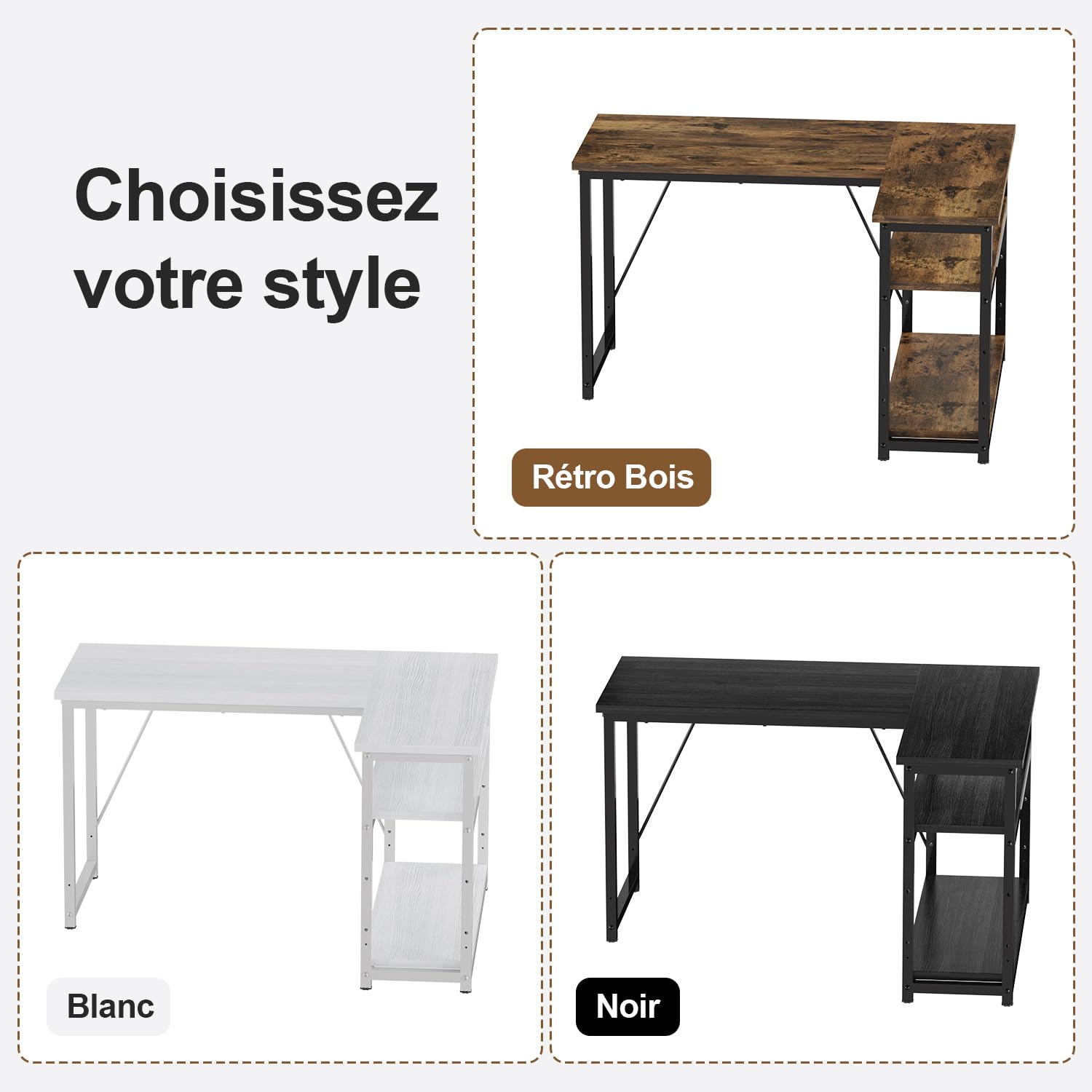 JUMMICO Bureau d'angle en L Réversible, Bureau de Travail 100x80cm Blanc