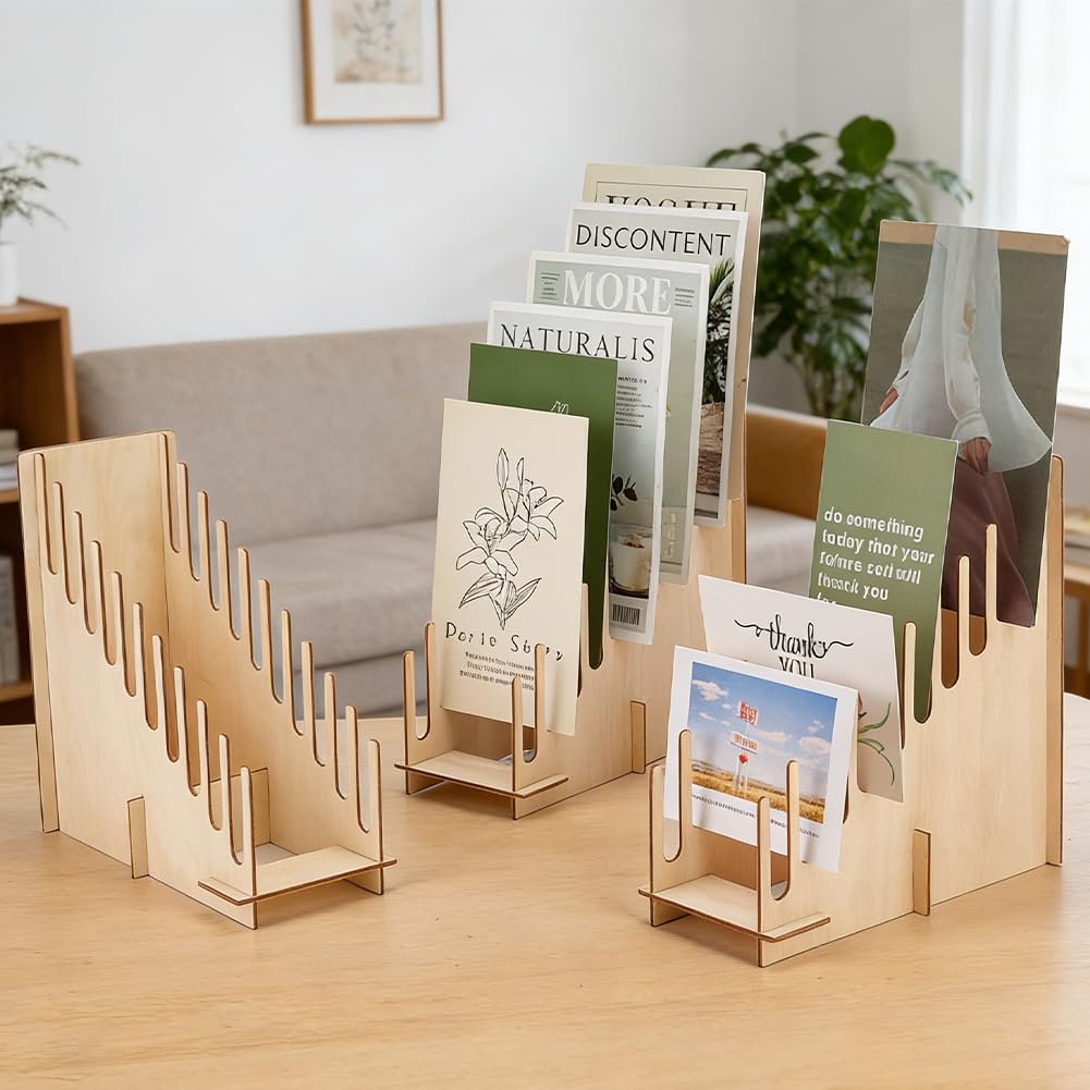 FREEBLOSS 3 Stück 10 Stöckiger Kartenständer Aus Holz Grußkartenhalter Für Sportkarten Postkarten Aufkleber 9.7x4.3x9(6) cm ((3) Zoll)