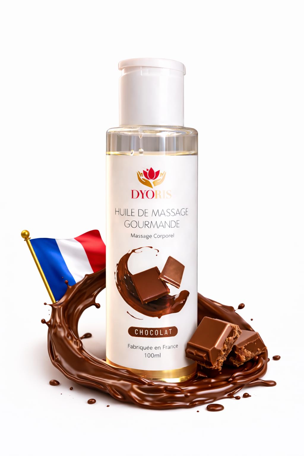 Huile de Massage Couple Sexuel Chocolat 100ml – Huile Corporelle Comestible Erotique et Sensuelle – Texture Hydratante, Fluide, Relaxante, Fabriquée en France