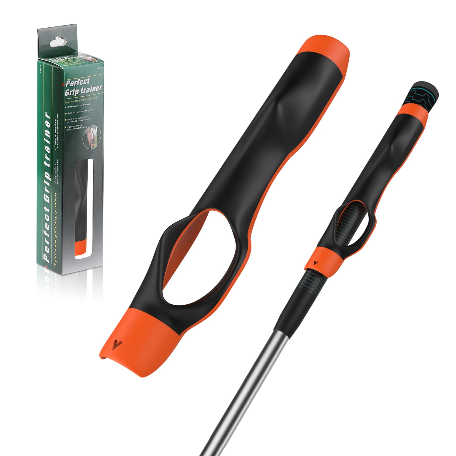 Rhino Valley Golf Grip Trainer, Golf Training Aid For Correcting Hand Position, Golf Training Grip To Help Improve Swing Technique, Ideal Golf Accessories for All Golf Clubs, Orange& Black