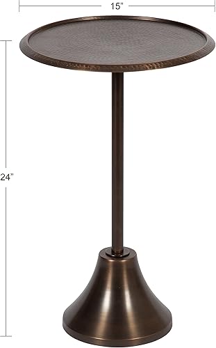 Miniatura 85 de Kate and Laurel Sanzo - Mesa moderna de pedestal para bebidas; 9 x 9 x 23; latón antiguo y negro; mesa auxiliar decorativa con mesa martillada para