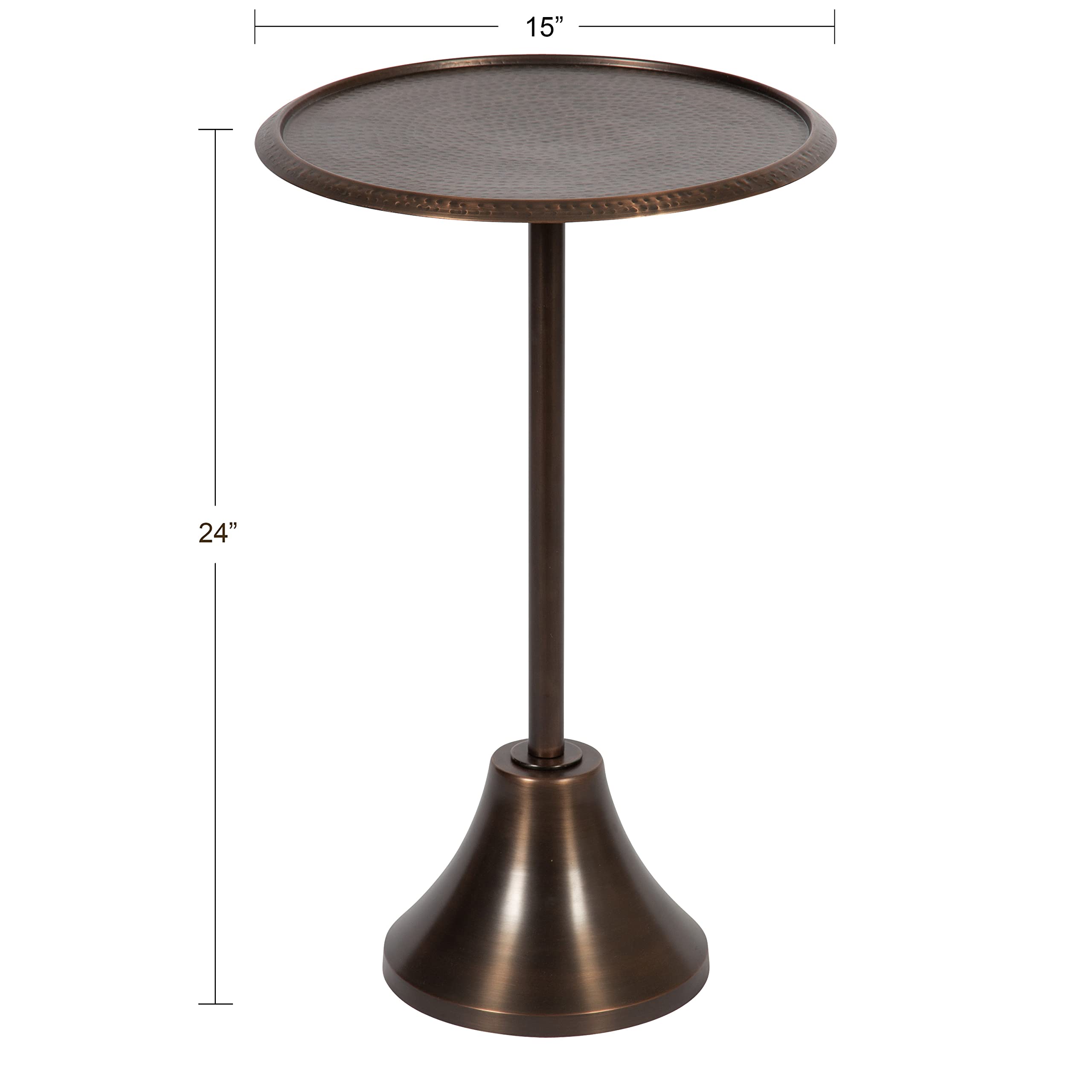 Kate and Laurel Sanzo Modern Pedestal Side Table, 15 x 15 x 24, Bronze, Decorative End Table with Hammered Tabletop for Use as a Bedroom Nightstand or Living Room Accent