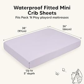 2-Pack Waterproof Pack and Play Sheets, Mini Crib Sheets Fitted for Boy, Girl - 38 x 26 Viscose from Bamboo Pack N Play Mattress Sheets for Graco, Toddler Playard Baby Crib Sheets Neutral (Lilac)