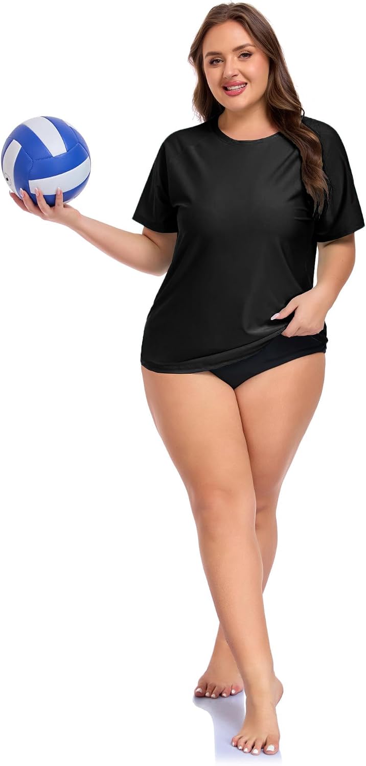ForHailey Womens Plus Size Short Sleeve Rash Guard Swim Shirt UPF 50+ Sun Protection Swimsuit Top
