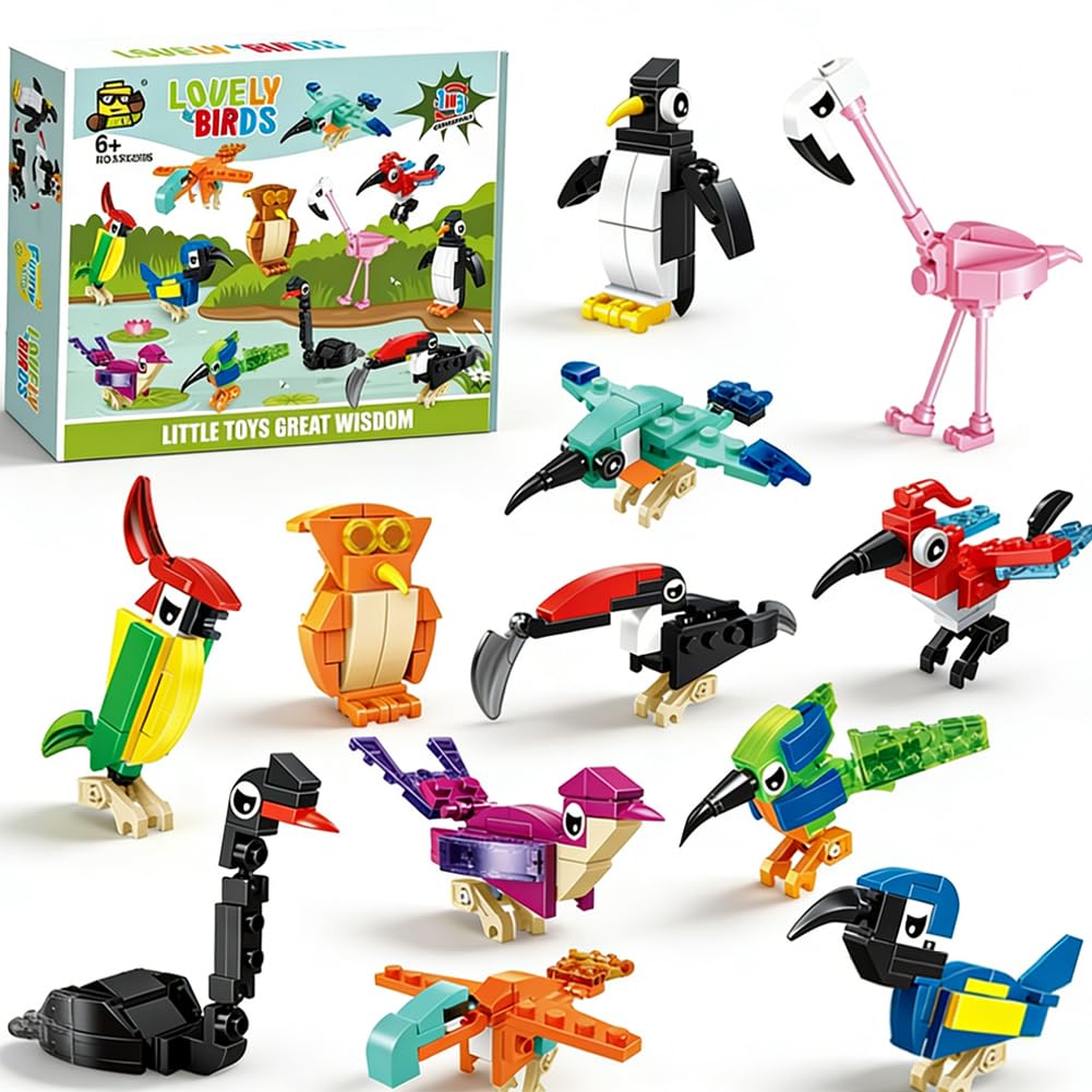 KAOVCXR 12 Packs Birds Building Blocks, Mini Ocean & Birds Building Toy for Gift, Stress Relief Craft for Teens & Adults, Birthday Gifts
