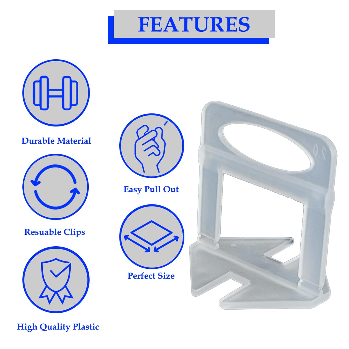 100PCS 2mm Plastic Tile Levelling Spacers, Floor & Wall Tile Levelling System Clips - Image 2