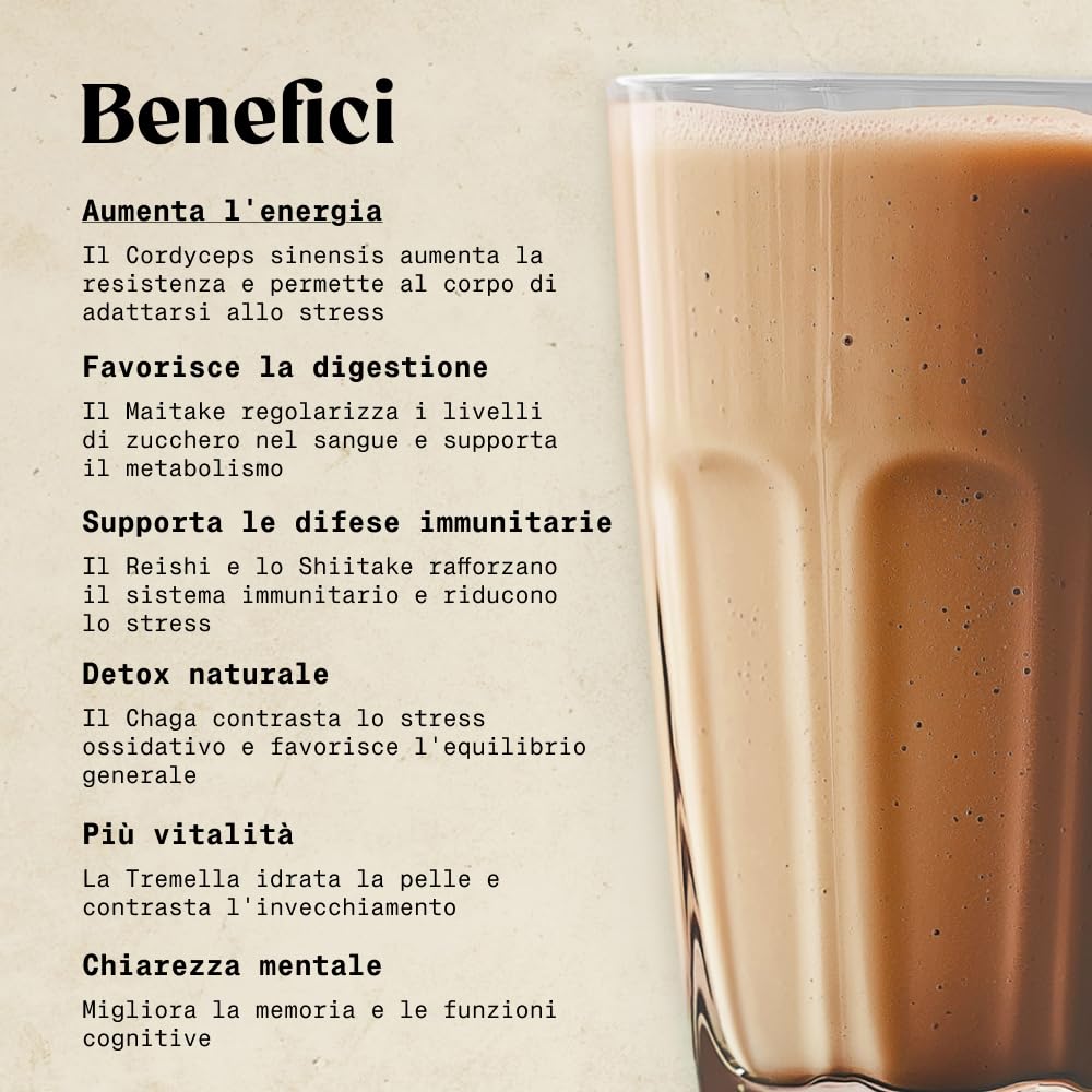 NaturaleBio Miscela di funghi in polvere 200g. Aumenta l'energia, favorisce la concentrazione, supporta l'intestino e il sistema immunitario. Bio, vegano, senza glutine e non OGM. Facile da consumare.