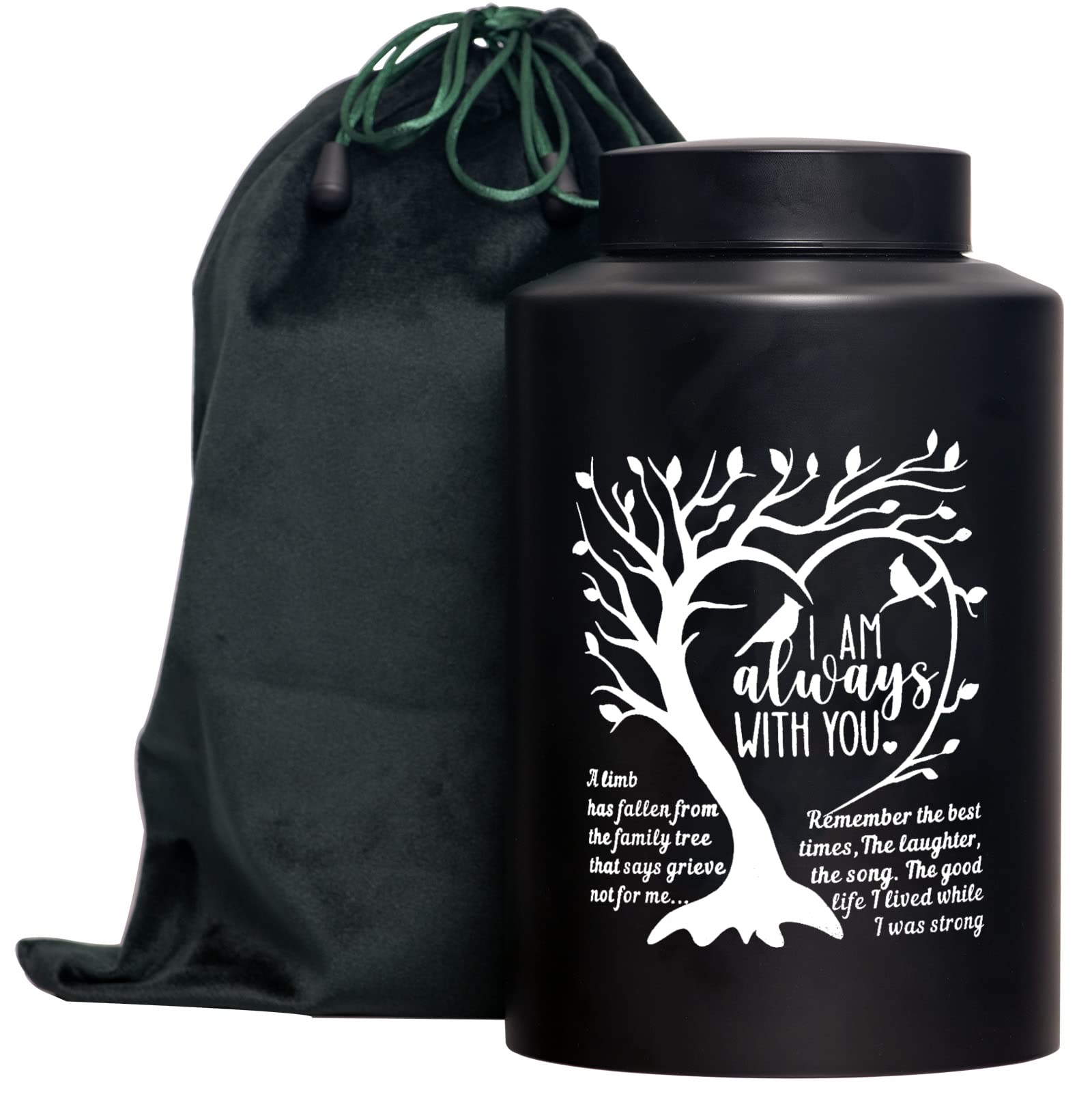 XIIGRA Decorative Urn Cremation Urn for Human Ashes Large up to 220lbs Large Memory Decorative Funeral Burial Urn for Male Female Ashes (Tree Black)