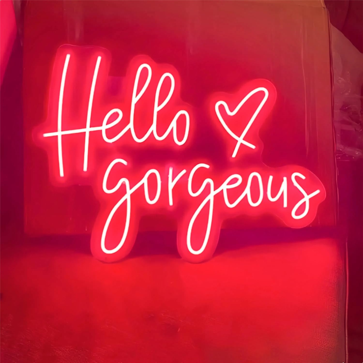 HFHungkeong Hello Gorgeous Neon Sign,LED Red Neon Hello Sign Decorative Art Lamp with Dimmable Switch Suitable for Home Wedding Birthday Backdrop Party,17x10In,Usb Powered(Red Hello Gorgeous)