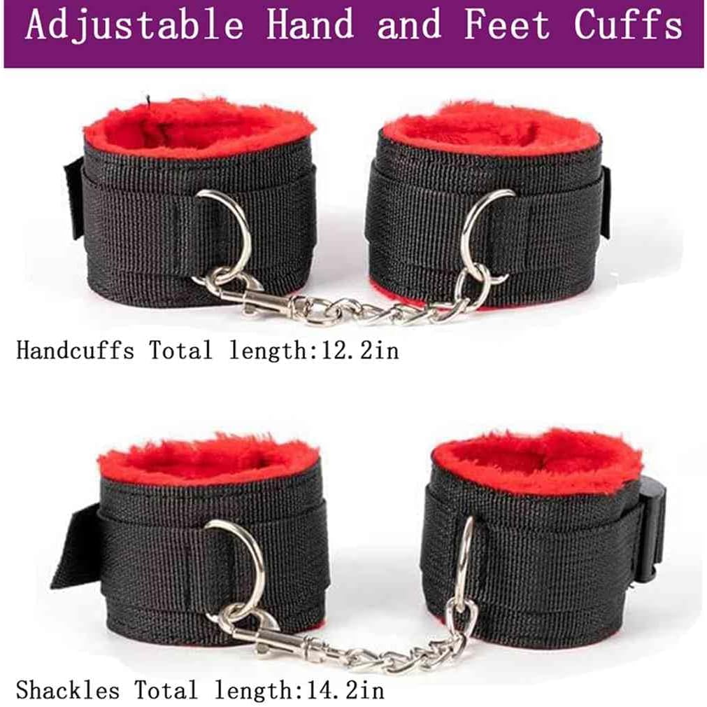 Bondaged Restraints Sex Spreaders Queen Bed Set for Women Sex Tie Downs Under Mattress for King Bed Hand Leg Cuffs Wrist Bed Straps Handcuffs Set for Bedroom Adult Play Blindfolds Toys Sweater