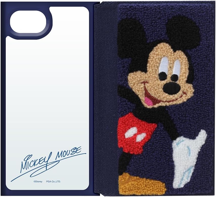 PG-D25KCF01MKY Clear Flip Case for iPhone 16e Notebook Type Card Storage Magnet Strap Hole Clear Back Mickey Mouse