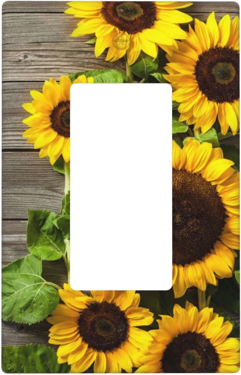 Farmhouse Sunflower Light Switch Cover Single Rocker/Decorator Switch Plate 1 Gang Rustic Wood Pattern Decorative Outlet Covers Wall Plate, 4.50 x 2.76 Inch