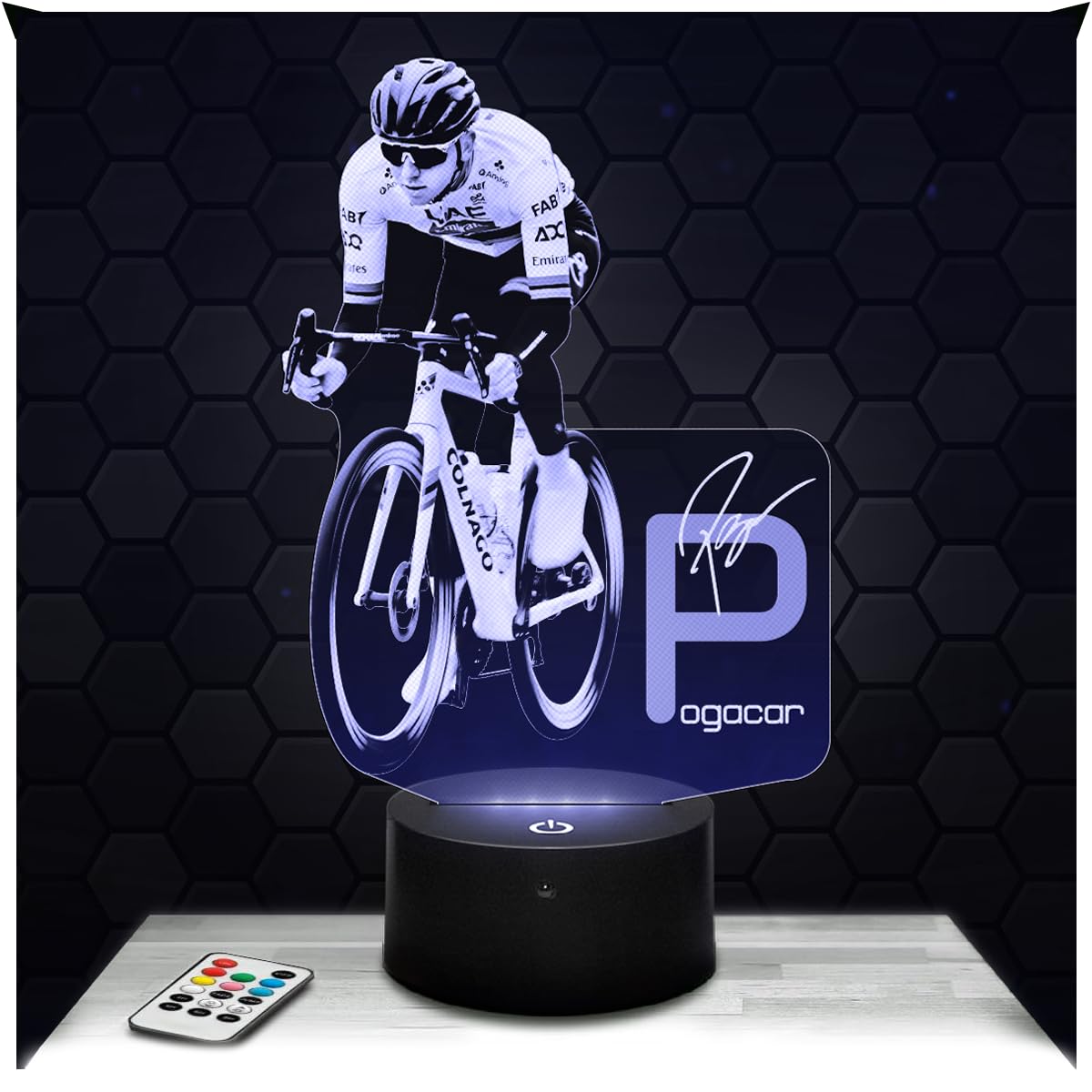 Lampephoto.fr - 3D Lamp Tadej Pogacar World Champion Jersey Slovenian Cyclist, Touch LED Night Light, 3D Hologram Effect, Christmas Birthday Gift Idea for Men and Women, Bedroom Decoration Object