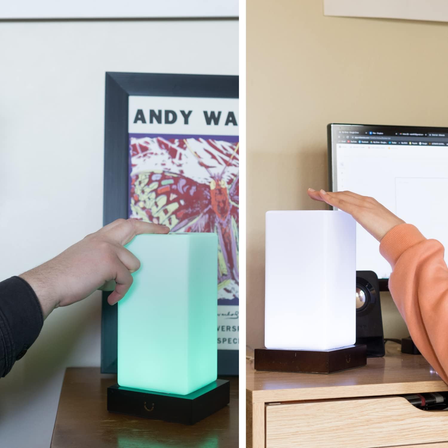 LuvLink Tower Friendship Lamp v3 New WiFi Range - Bluetooth - Wood & Glass Design (Walnut, Set of Two)