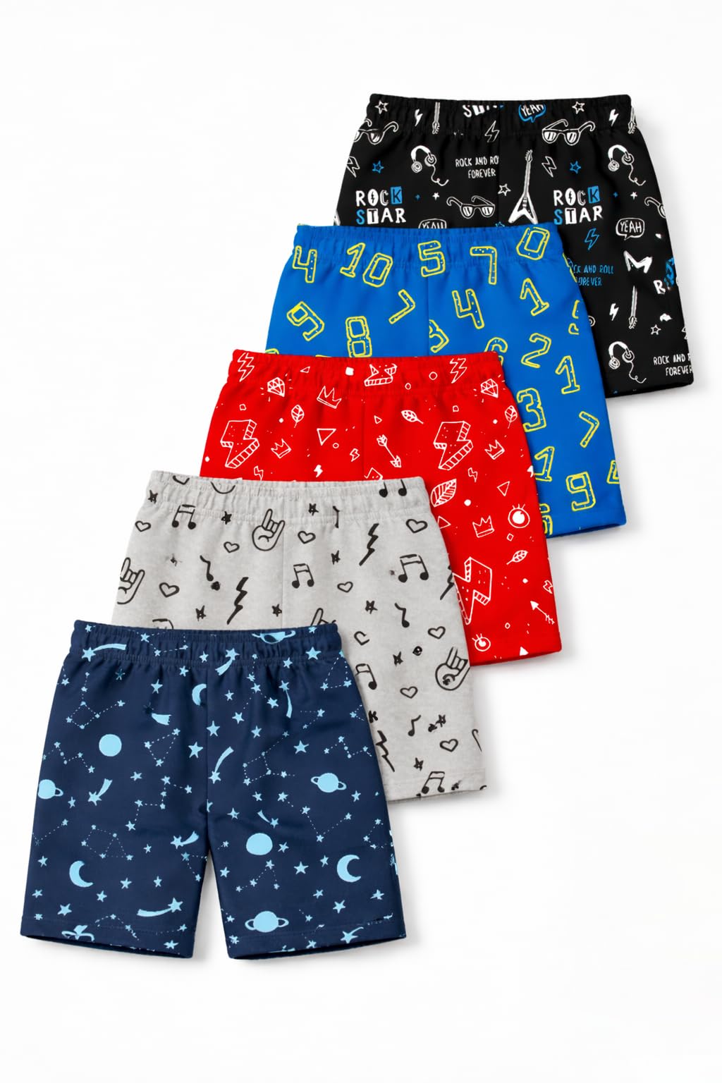 Trampoline Boys Printed Shorts Pack of 5 | Multicolor Summer Casual Wear | Elastic Waist Comfortable Kids Sports & Play Shorts | 1-10 Years-image-45