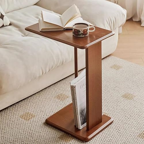 Mesa Auxiliar En Forma De C De Madera De Caucho, Mesa Auxiliar Pequeña Con Bandeja Para TV Para Sofá, Sala De Estar, Dormitorio, Mesa De Sofá