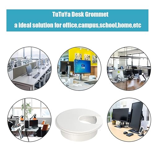 Vista 13 de TuTuYa 6 ojales de escritorio, ojales para cables, de 3-1/6 pulgadas (3.150 in), color blanco, con sierra de agujero, solución ideal para cables