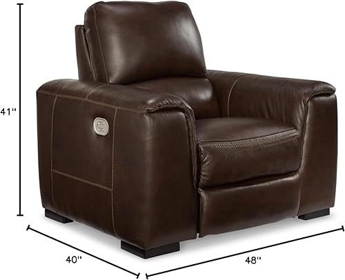 Miniatura 3 de Signature Design by Ashley Alessandro - Sofá reclinable de cuero copetudo contemporáneo con reposacabezas ajustable, color marrón oscuro