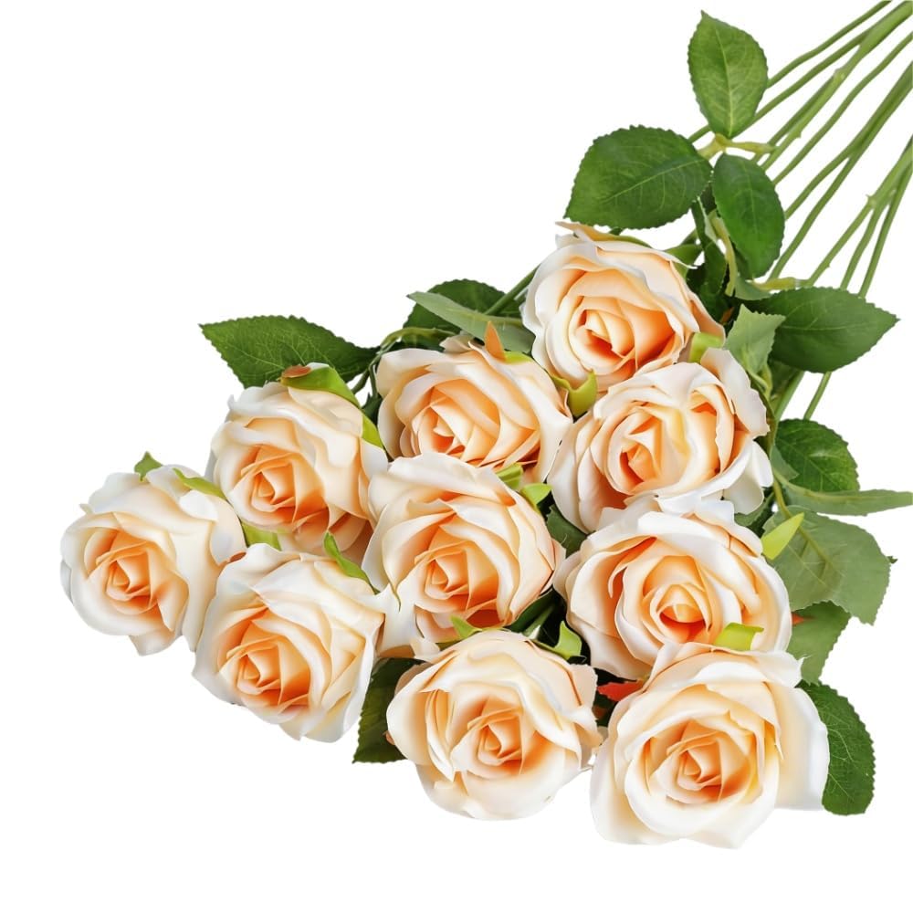12 Pcs Artificial Champagne Roses, Artificial Roses Fake Silk Flowers โ image 1