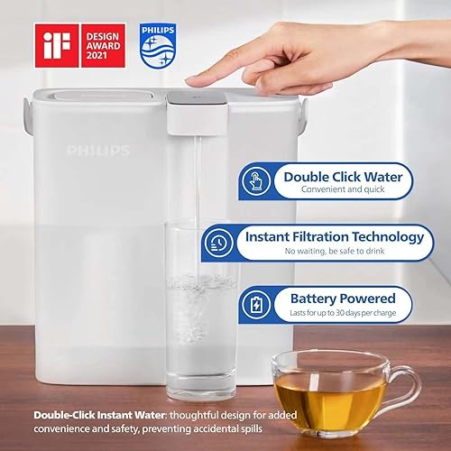 Miniatura 3 de PHILIPS GoZero - Jarra de filtro de agua instantánea de próxima generación, batería recargable, tecnología Mirco-X Clean, 3L 12 tazas, flujo rápido