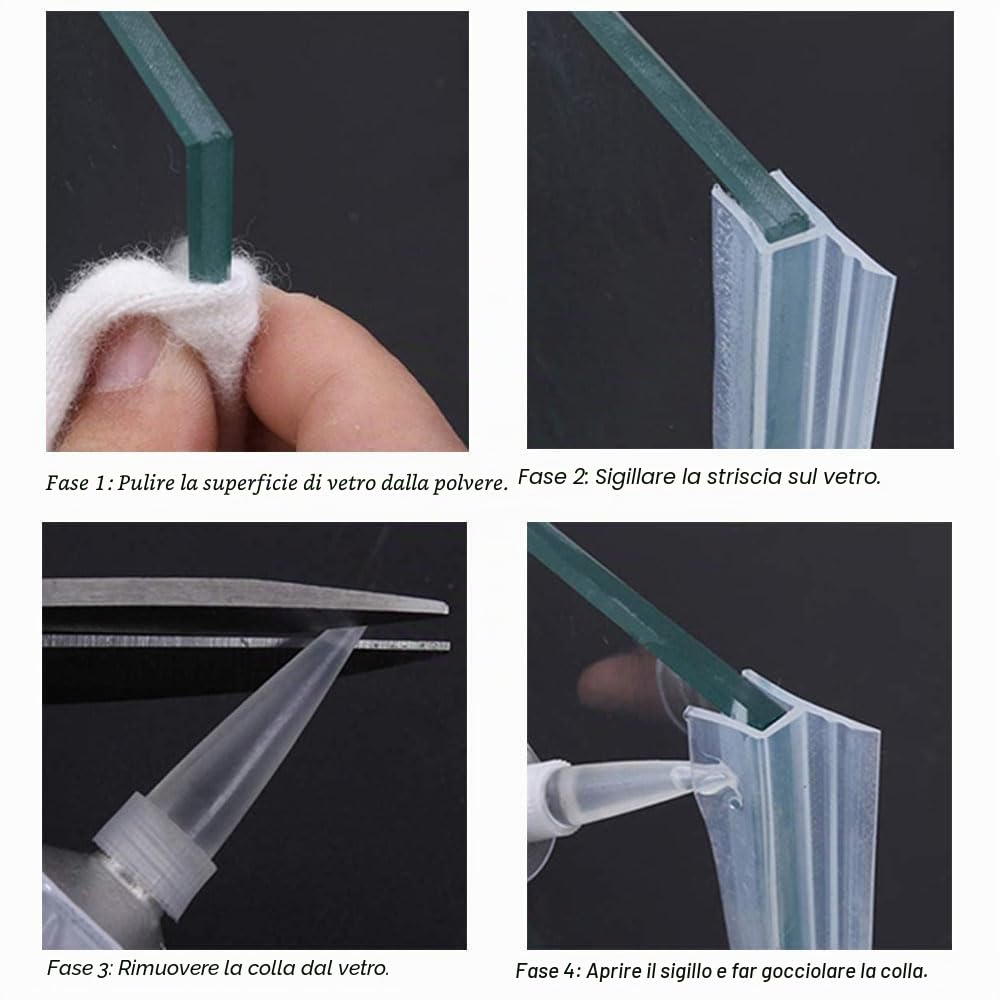 SKYPRO Confezione da 2 strisce sigillanti in silicone trasparenti, 2 m, per porte e finestre di vetro, 6 mm