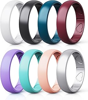 Silicone Rings for Women - Heart [I Love U] Pattern Airflow Inner Grooves Breathable Rubber Wedding Ring Silicone Wedding Bands for Women - 8 Rings / 4 Rings - Buy now