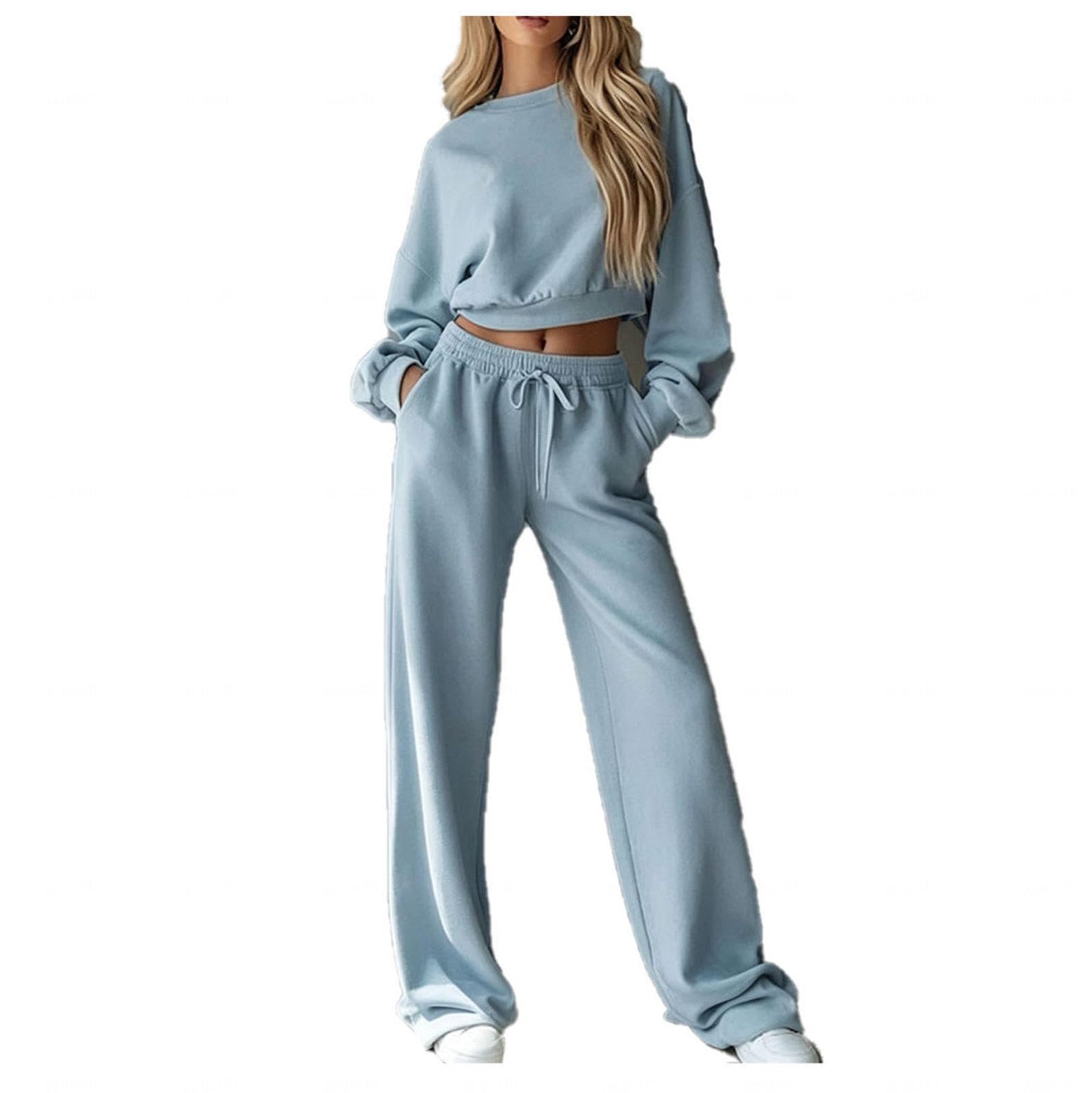 Trainingsanzug Damen Wide Leg Sweatpants Klamotten Damen Hände in die Taschen stecken Sport Damen Set Herbst Set