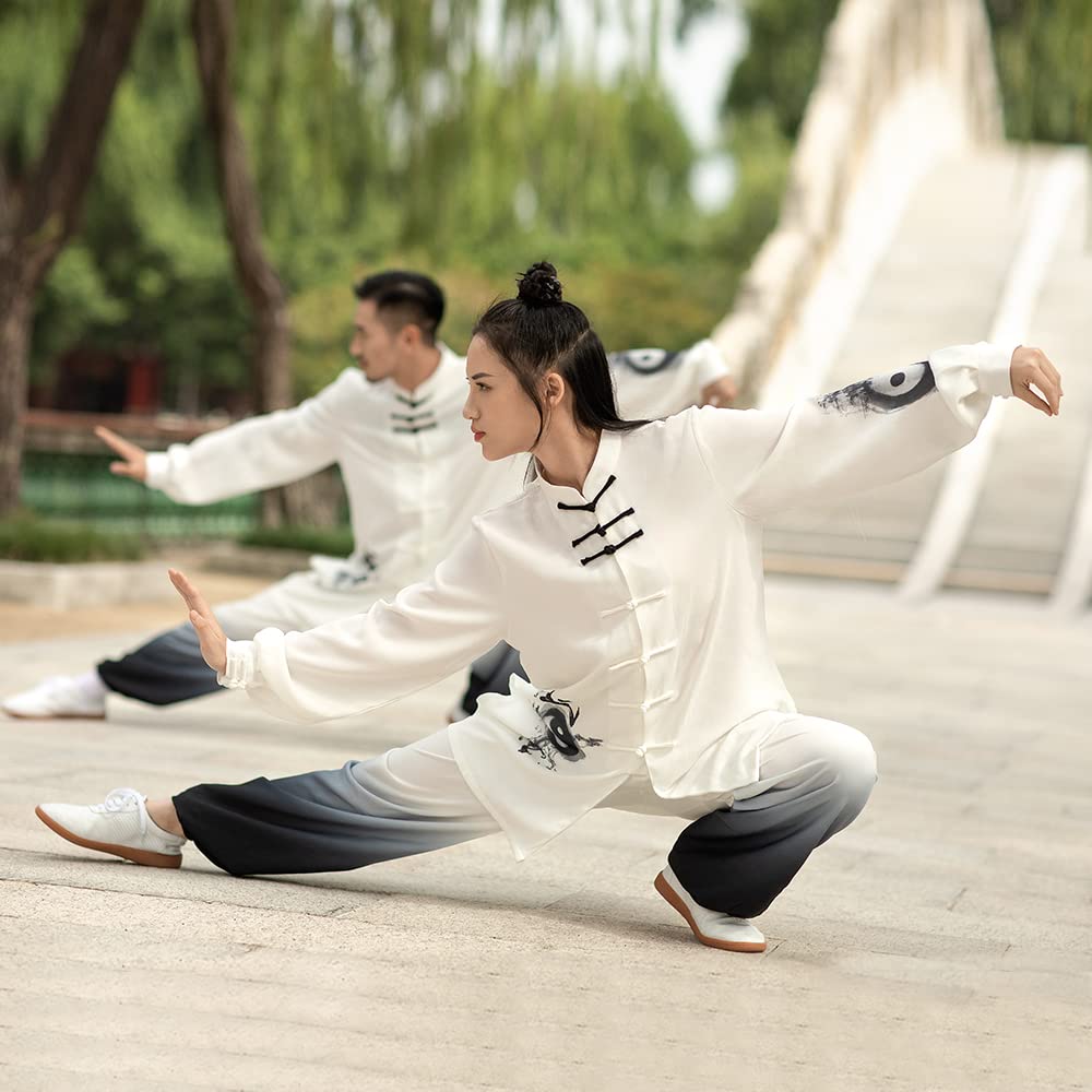 KSUA Uniforme unisex de Kung Fu para artes marciales de seda y lino, manga larga, ropa de tai chi, para ejercicios, Qi Gong, Kung Fu, Wung Chun