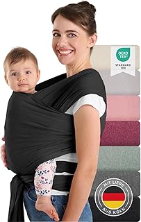 Laleni Tragetuch Baby neugeboren bis 15 kg aus weicher Baumwolle - Babytrage Neugeborene ab Geburt - OEKO-TEX zertifiziertes Tragetuch Kleinkind - Wickeltuch Baby mit 5,10 m Länge - Trage in Schwarz