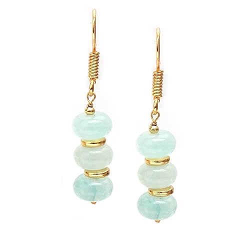 Miniatura 4 de Gempires Mother's Day Gift Natural Aqua Chalcedony in 14k Yellow Gold Plated Drop Dangle Earring For Women - Healing Gemstone Jewelry for Women