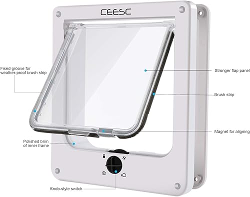 Miniatura 21 de CEESC Puerta extragrande para gatos (tamaño exterior 11.6 x 9.8 pulgadas), puerta giratoria para gatos con bloqueo de 4 vías para puertas interiores