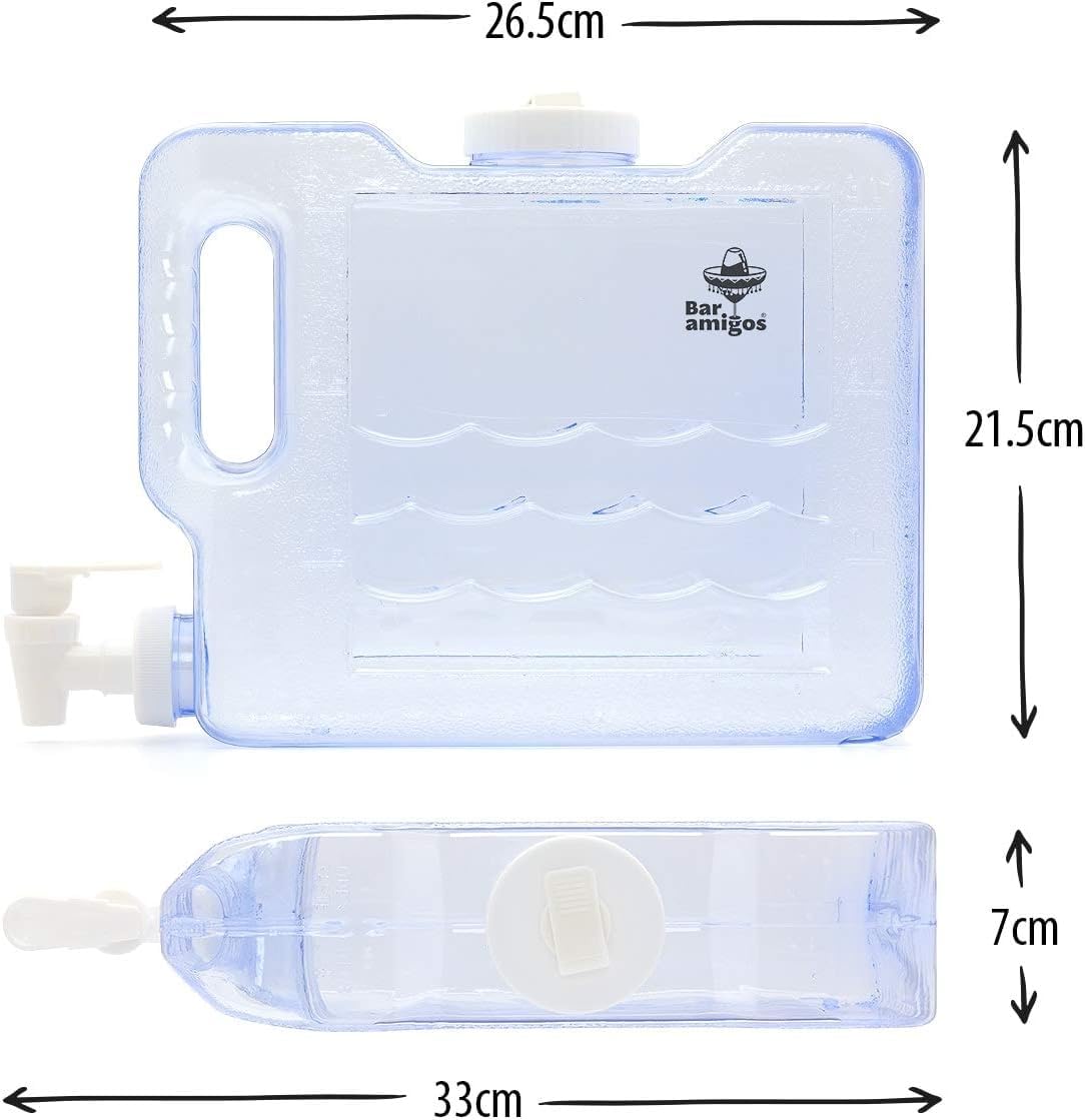 Bar Amigos Lot de 2 distributeurs d'eau étroits pour réfrigérateur - 3 L - En plastique PETG - Avec robinet - Pour voyage, bureau, camping