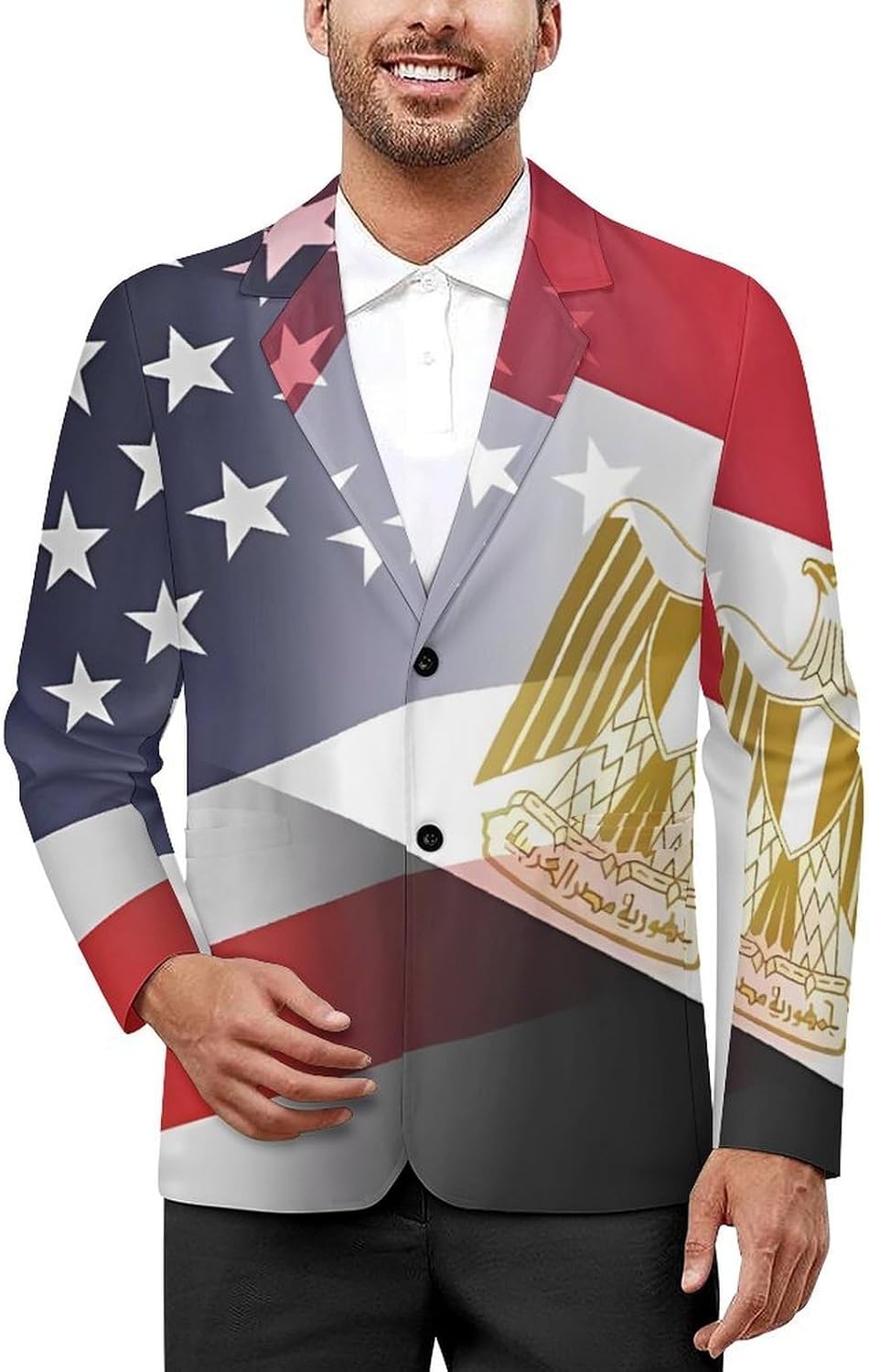 U.S. and Egypt Flag Men's Classic Fit Suit Two Button Blazer Business Coat Tuxedo for Wedding Dinner