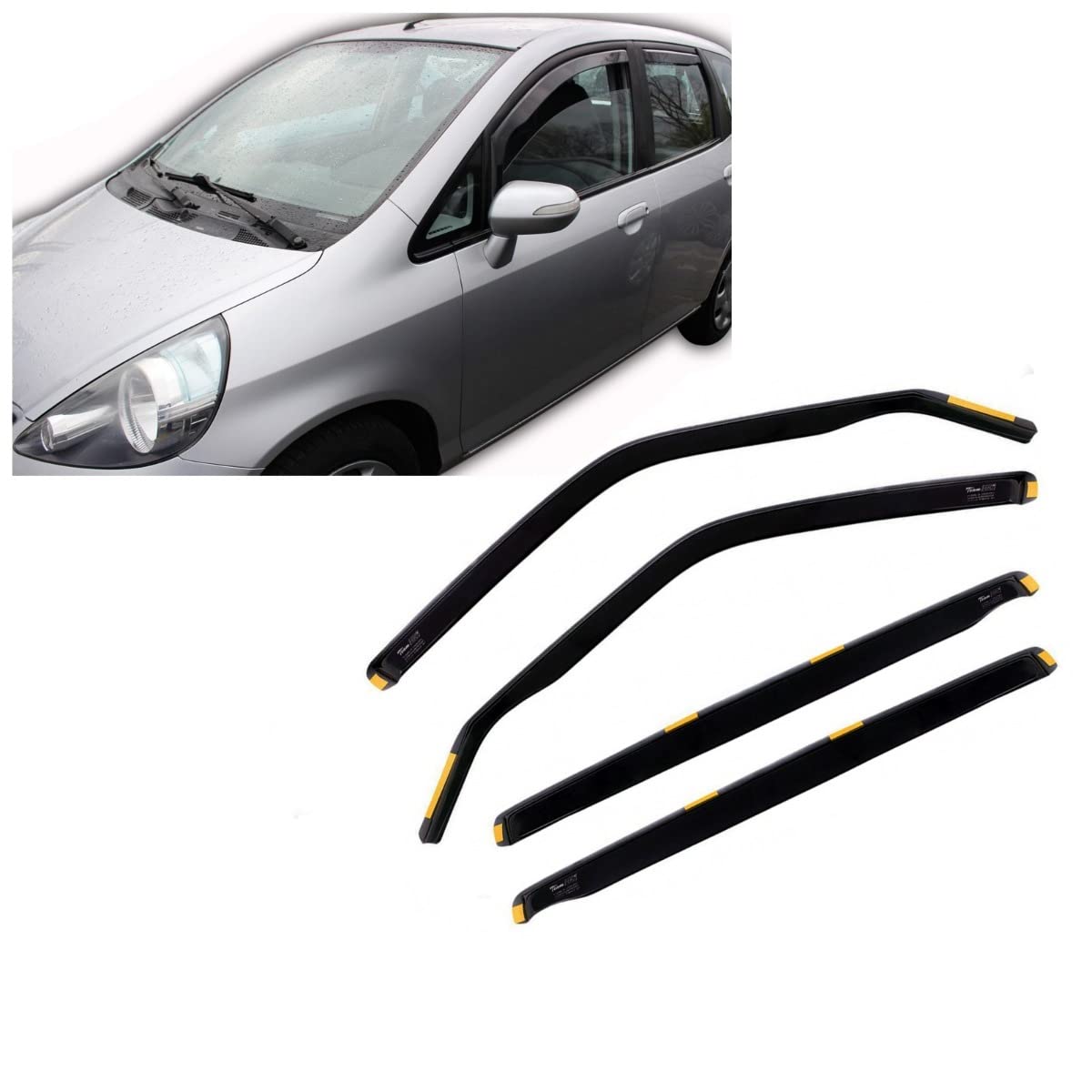J&J AUTOMOTIVE Windabweiser passend für Honda Jazz 5-Türer 2001-2008 4tlg, Heko Regenabweiser Vorne Hinten Getönt Dunkel Passform