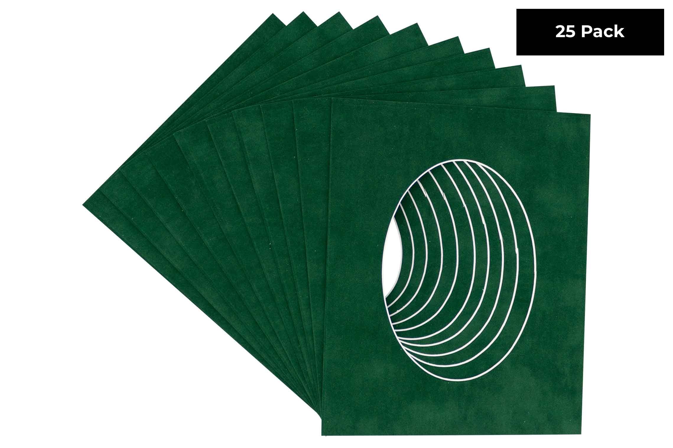 CountryArtHouse Treeline Green Suede Acid Free 11x14 Oval Picture Frame Mat with White Core Bevel Cut for 9x12 Pictures - Fits 11x14 Frame - Pack of 25 Matboards