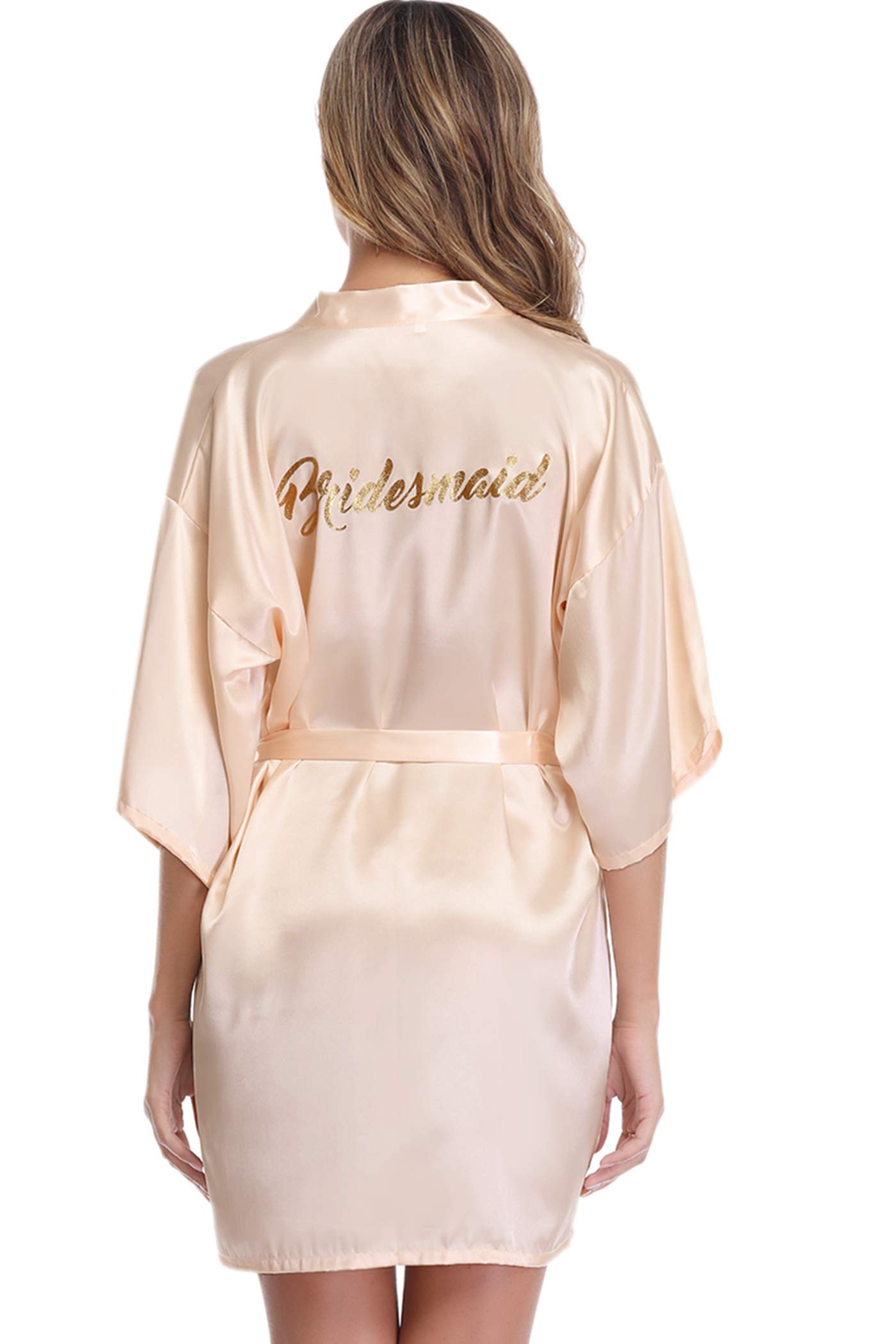 Vlazom Morgenmantel für Hochzeit Satin Kimono Badmantel für Braut&Brautjungfern Damen Robe mit Gürtel V Ausschnitt Morgenmantel für Hochzeit Party Pool Party und Pajama Party